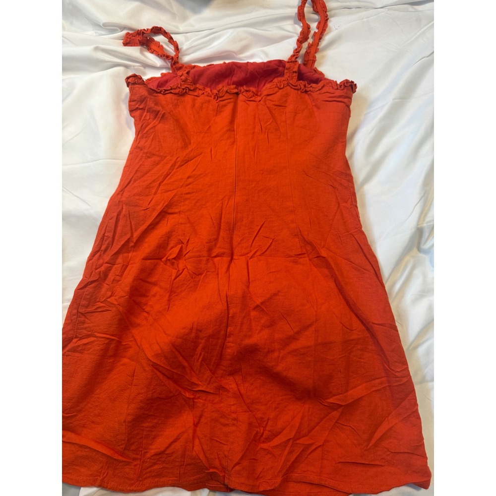 Newbury Kustom Orange Button Front Mini Dress Y2K Boho Ruffle Strap S - Picture 2 of 4